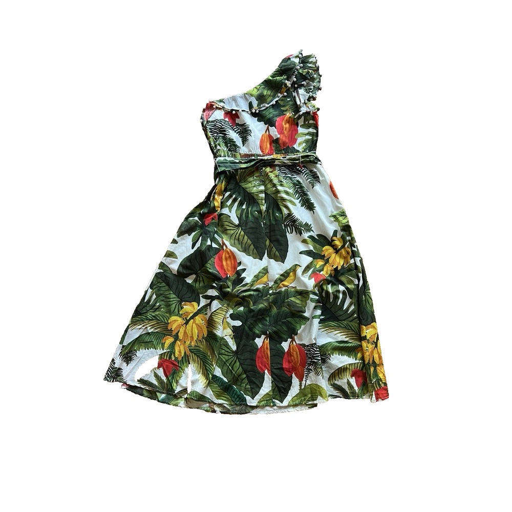 Farm Rio Mixed Flowery Madi Colorful Ruffle‎ One Shoulder Slip Dress Size Med - Picture 2 of 16